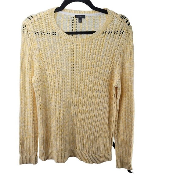 Talbots Sweater Cotton Yellow Open Knit Long Sleeve Crew Neck Chunky Medium Fall - Picture 5 of 8